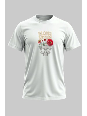 Buzagi Bloom Within Dijital Baskı Regular Kalıp Beyaz Unisex Tişört