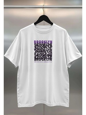 Buzagi Brooklyn Dijital Baskı Oversize Beyaz Unisex Tişört