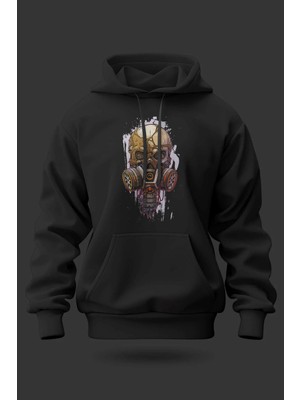 Buzagi Iskelet Oversize Kapüşonlu Unisex Şardonlu Sweatshirt