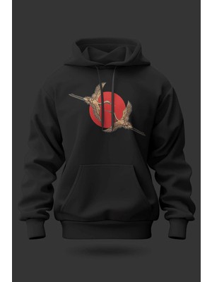 Buzagi Japan Birds Oversize Kapüşonlu Unisex Şardonlu Sweatshirt