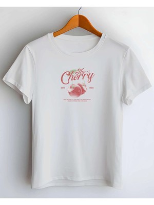 Buzagi Cherry Dijital Baskı Regular Kalıp Beyaz Unisex Tişört