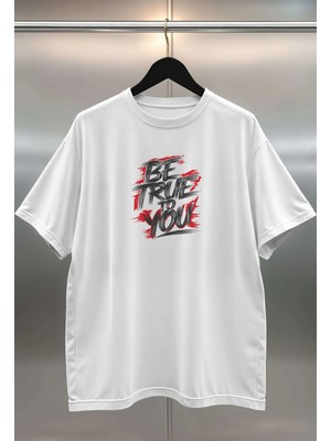 Buzagi Be True Dijital Baskı Oversize Beyaz Unisex Tişört