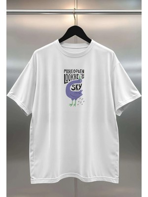 Buzagi Goose Dijital Baskı Oversize Beyaz Unisex Tişört