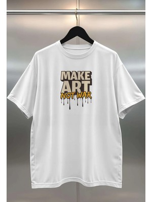 Buzagi Make Art Dijital Baskı Oversize Beyaz Unisex Tişört