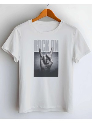 Buzagi Rock On Dijital Baskı Regular Kalıp Beyaz Unisex Tişört