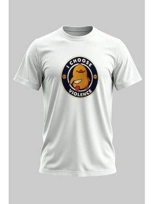 Buzagi I Choose Violence Dijital Baskı Regular Kalıp Beyaz Unisex Tişört
