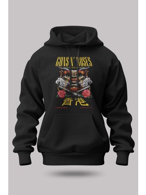 Buzagi Guns'n Roses Oversize Kapüşonlu Unisex Şardonlu Sweatshirt