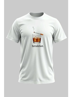 Buzagi Breakfast Dijital Baskı Regular Kalıp Beyaz Unisex Tişört