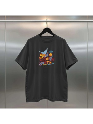 Buzagi Youth Oversize Dijital Baskılı Siyah Tişört