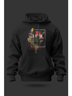 Buzagi Let's Run Away Oversize Kapüşonlu Unisex Şardonlu Sweatshirt