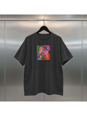 Buzagi Abstract Dijital Baskı Siyah Beyaz Unisex Oversize Tişört