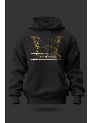 Buzagi Butterfly Oversize Kapüşonlu Unisex Şardonlu Sweatshirt