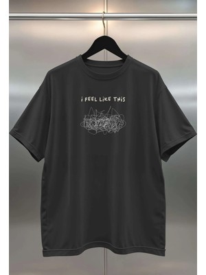 Buzagi Feel Like This Dijital Baskı Siyah Beyaz Unisex Oversize Tişört