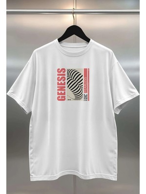 Buzagi Genesis Dijital Baskı Oversize Beyaz Unisex Tişört
