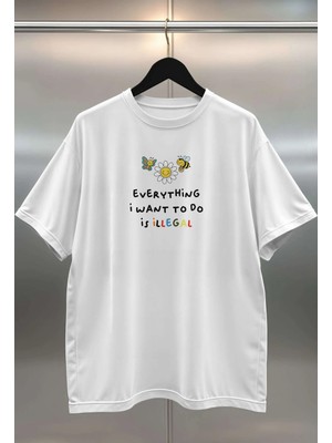 Buzagi Illegal Dijital Baskı Oversize Beyaz Unisex Tişört