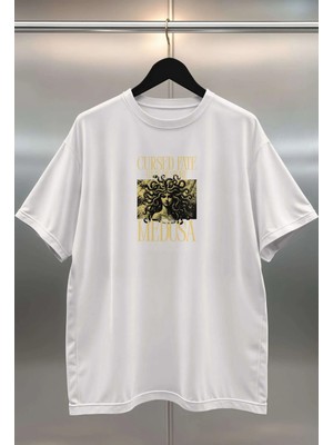 Buzagi Medusa Dijital Baskı Oversize Beyaz Unisex Tişört