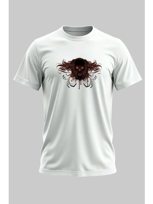 Buzagi Skull Dijital Baskı Regular Kalıp Beyaz Unisex Tişört