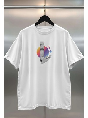 Buzagi Heykel Dijital Baskı Oversize Beyaz Unisex Tişört