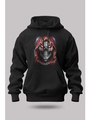 Buzagi Calavera Oversize Kapüşonlu Unisex Şardonlu Sweatshirt
