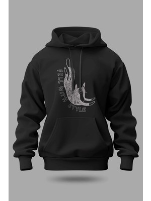 Buzagi Style Cat Oversize Kapüşonlu Unisex Şardonlu Sweatshirt