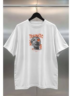 Buzagi Traumatic Dijital Baskı Oversize Beyaz Unisex Tişört