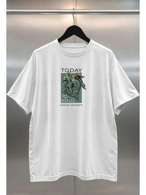 Buzagi Today Dijital Baskı Oversize Beyaz Unisex Tişört