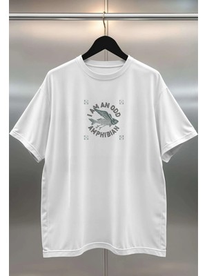 Buzagi Amphibian Dijital Baskı Oversize Beyaz Unisex Tişört