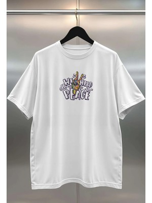 Buzagi Organik Pamuk Dijital Baskılı Oversize Beyaz Tişört