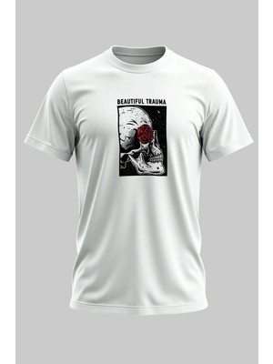 Buzagi Beautiful Trauma Dijital Baskı Regular Kalıp Beyaz Unisex Tişört