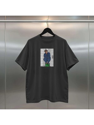 Buzagi Sarı Bıyık Dijital Baskı Siyah Beyaz Unisex Oversize Tişört