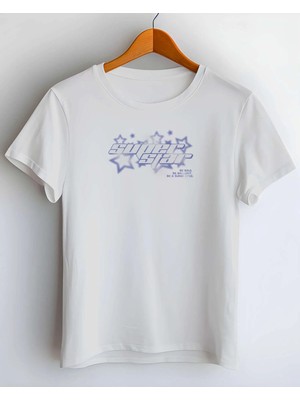 Buzagi Super Star Dijital Baskı Regular Kalıp Beyaz Unisex Tişört