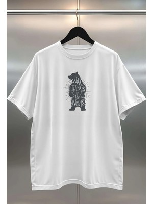 Buzagi Wild Things Oversize Dijital Baskılı Beyaz Tişört