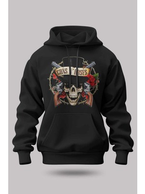 Buzagi Guns'n Roses Oversize Kapüşonlu Unisex Şardonlu Sweatshirt