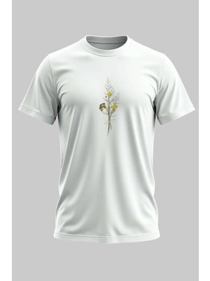 Buzagi Flower Dijital Baskı Regular Kalıp Beyaz Unisex Tişört