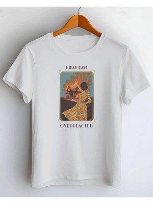 Buzagi Overreacted Dijital Baskı Regular Kalıp Beyaz Unisex Tişört