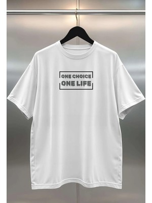 Buzagi One Choice Dijital Baskı Oversize Unisex Beyaz T-Shirt