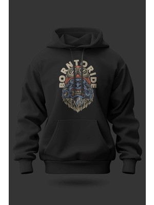 Buzagi Born To Ride Oversize Kapüşonlu Unisex Şardonlu Sweatshirt