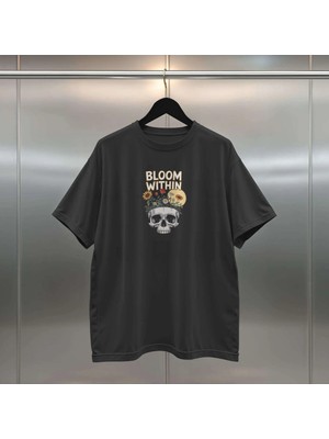 Buzagi Bloom Within Dijital Baskı Siyah Beyaz Unisex Oversize Tişört