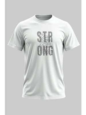 Buzagi Stay Strong Dijital Baskı Regular Kalıp Unisex Beyaz T-Shirt