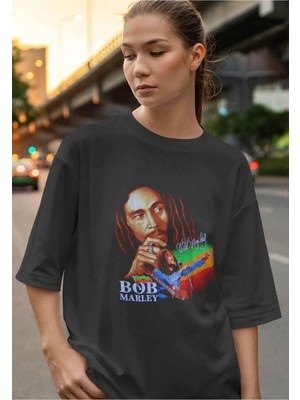 Buzagi Bob Marley Dijital Baskı Oversize Unisex Tişört