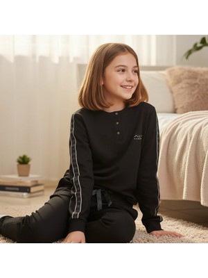Bonbon Genç Kız Pamuklu Siyah Renk Pijama Takımı AL507 V1 BB2446