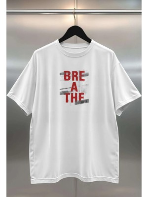 Buzagi Breathe Dijital Baskı Oversize Unisex Beyaz T-Shirt