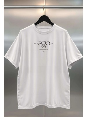 Buzagi Ego Dijital Baskı Oversize Beyaz Unisex Tişört