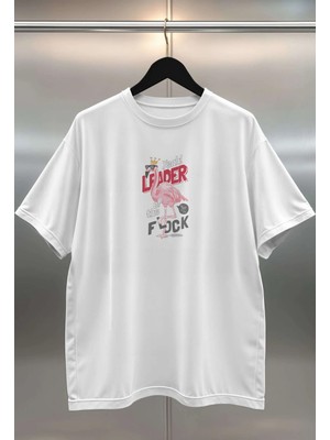Buzagi Leader Dijital Baskı Oversize Unisex Beyaz T-Shirt