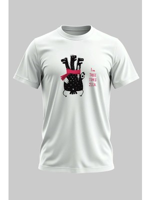 Buzagi Three Times Dijital Baskı Regular Kalıp Beyaz Unisex Tişört