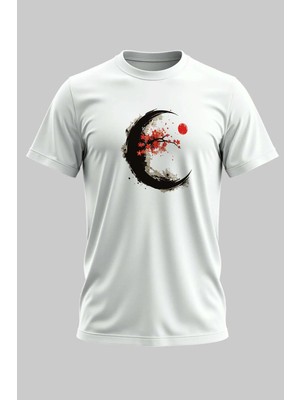 Buzagi Japan Moon Dijital Baskı Regular Kalıp Beyaz Unisex Tişört