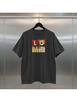 Buzagi Love Dijital Baskı Siyah Beyaz Unisex Oversize Tişört