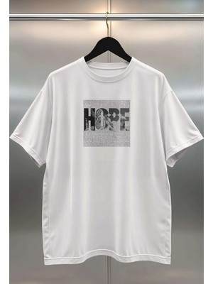 Buzagi Hope Dijital Baskı Oversize Beyaz Unisex Tişört
