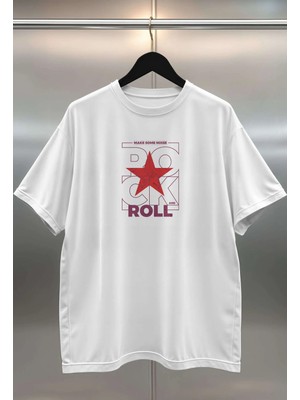 Buzagi Organik Pamuk Dijital Baskılı Oversize Beyaz Tişört