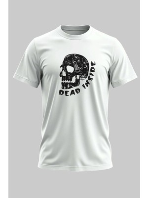Buzagi Dead Inside Dijital Baskı Regular Kalıp Unisex Beyaz T-Shirt